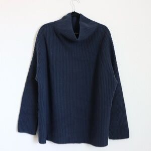 NWT - Naadam Navy Wool Cashmere Oversized Ribbed Turtleneck - Size Large